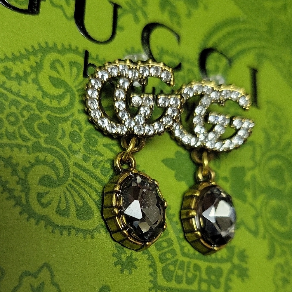 Gold-Tone Crystal GG Drop Earrings - Gold and Smoke